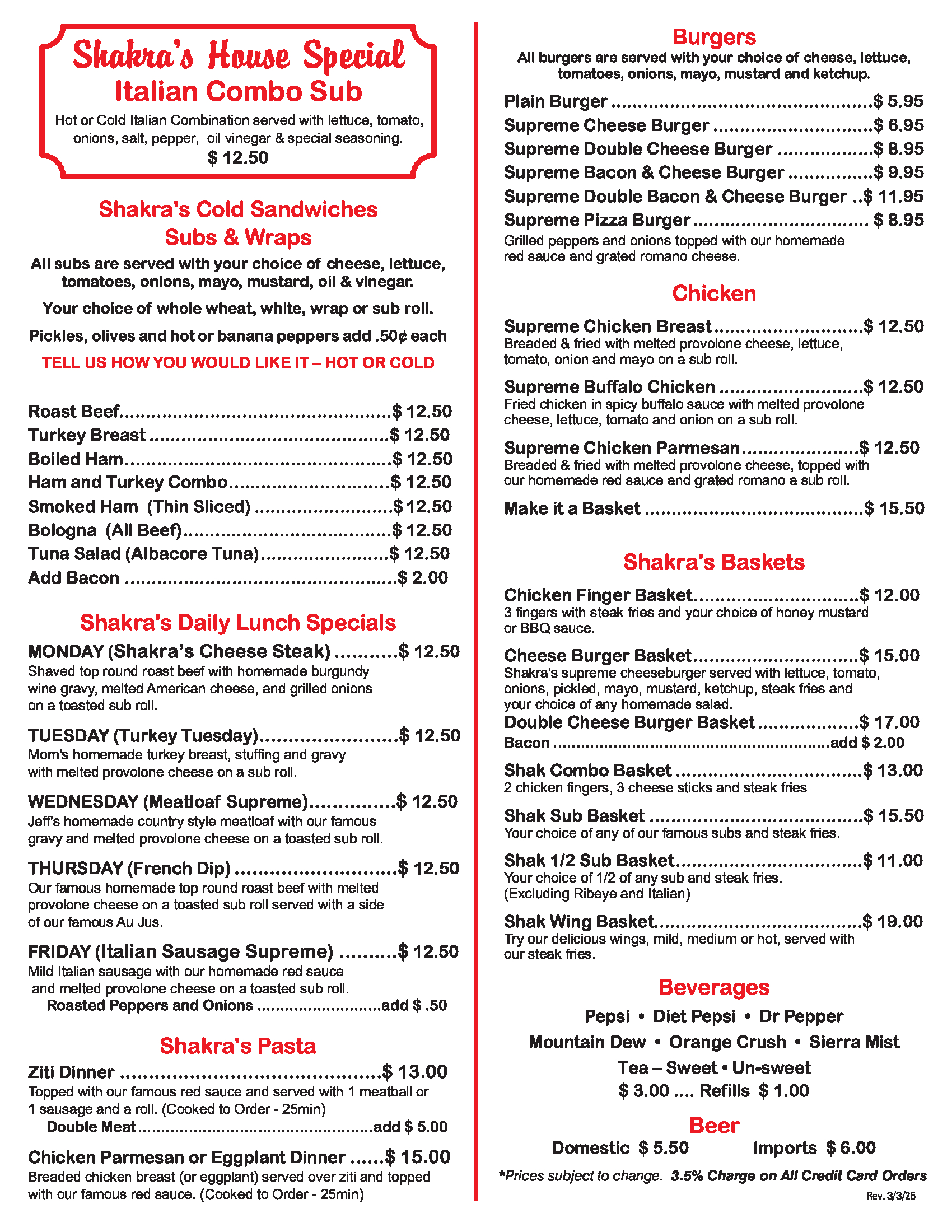Delicatessen Menu